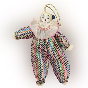 PIERROT Porcelain Clown Vintage Colorful Harlequin Metallic Collectible Ornament
